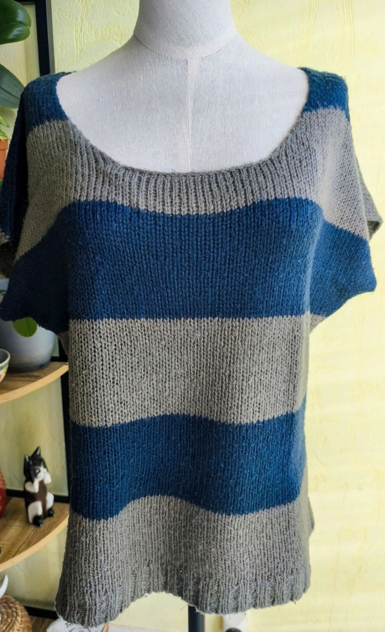 Haut maille rayé gris et bleu